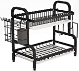 Dish Drying Rack, 1Easylife 2-Tier Compact Kitchen Dish Rack Drainboard Set, Large Rust-Proof Dish Drainer with Utensil Holder, Cutting Board Holder for Kitchen