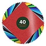 Khava Vinyl Sheets - 40 Pack Self Adhesive Permanent Vinyl in Assorted Colors in Opaque Glossy, Matte, and Glitter Finishes, 12” x 12” Waterproof Sheets for DIY Crafts, Custom Decor, and Businesses