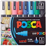 Posca Full Set of 8 Acrylic Paint Pens with Reversible Medium Point Pen Tips, Posca Pens are Acrylic Paint Markers for Rock Painting, Fabric, Glass Paint, Metal Paint, and Graffiti