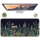 Hsurbtra Desk Pad, XL Large Mouse Pad, 30' x 14' Desk Mat, Waterproof PU Leather Desk Blotter Protector, Ultra Thin Large Laptop Keyboard Pad, Non-Slip Keyboard Mat for Office loptop,Black Flowers