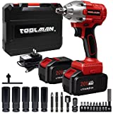 Toolman Lithium-ion 2pc Batteries cordless Impact Wrench kit brushless motor 1/2' 20V with Socket Set