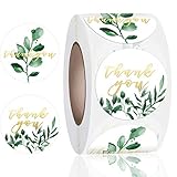 Thank You Label Sticker 1.5' Round, 500 Labels per Roll, Thank You Sticker for Birthday, Wedding, Gift, Bridal Shower Gold .The Poster Pattern is Two Different Leaves. Golden Font.