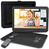 WONNIE 16.9' Portable DVD Player with 14.1' Large Swivel Screen, High Volume Speakers, 6 Hrs Rechargeable Battery, Car Headrest Case, Support USB/SD Card/ Sync TV, Region Free, Last Memory