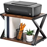 FITUEYES Desktop Printer Stand, Desk Storage Shelf for Small Space, 2 Tiers Trays Stackable Book Shelf Organizer with Anti-Skid Pads for Home Office, Wood & Steel, Rustic Brown