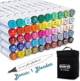 Shuttle Art 51 Colors Dual Tip Alcohol Based Art Markers, 50 Colors plus 1 Blender Permanent Marker Pens Highlighters with Case Perfect for Illustration Adult Coloring Sketching and Card Making