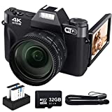 VJIANGER Digital Camera for Photography 4K 48MP Vlogging Camera for YouTube with WiFi, 16X Digital Zoom, 52mm Wide Angle & Macro Lens, 2 Batteries, 32GB TF Card(W02-Black2)