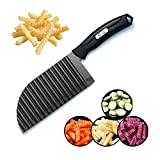 Crinkle Potato Cutter - 2.9' x 11.8' Stainless Steel French Fries Slicer Handheld Chipper Chopper Potato Carrot Chopping Knife Home Kitchen Wavy Blade Cutting Tool Large Size