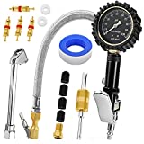 AZUNO Tire Inflator with Pressure Gauge 100 PSI - Air Compressor Accessories with 12'' Steel Hose Lock on Air Chuck and Quick Connect Coupler