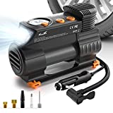 Air Compressor Tire Inflator: Portable 12V DC Air Pump for Car Tires 2X Faster Tire Pump with Digital Pressure Gauge, LED Emergency Lights for Car, Bicycle, Moto, SUV, Ball (TowerTop AC-TF PRO)