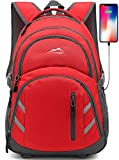 Backpack Bookbag for School College Student Laptop Travel Business with USB Charging Port Laptop Compartment Luggage Straps Anti theft Night Light Reflective (Red)