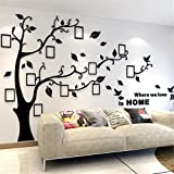 3D Tree Wall Stickers - DIY Photo Frame Tree Wall Decal Family Photo Frame Sticker Murals Wall Décor for Nursery Living Room Bedroom TV Background Home Decorations (M:83x59in,Black Right)