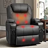 Flamaker Power Lift Recliner Chair PU Leather for Elderly with Massage and Heating Ergonomic Lounge Chair for Living Room Classic Single Sofa with 2 Cup Holders Side Pockets Home Theater Seat (Black)