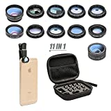 Phone Camera Lens 11 in 1 Phone Lens Kit, Fisheye Lens/Wide Angle Lens & Macro Lens/Zoom Lens+CPL/Flow/Radial/Star/Soft Filter Compatible for iPhone 12 11 Xs Pro 8 Plus iPad Samsung Most of Smartphone