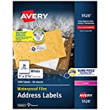 Avery Waterproof Address Labels with Sure Feed & TrueBlock 1' x 2-5/8', 1,500 White Laser Labels (5520)