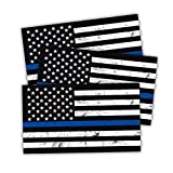 Reflective American US Flag Decal, 3 PCS 5' x 3' New Tattered Thin Blue Line US Flag Decal Stickers, Compatible with Cars & Trucks for Window Bumper Tape, Support US Military, Police and Law Enforcement Officers (Black)
