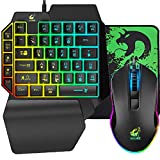 FELiCON One Handed Gaming Keyboard and Mouse Combo, Rainbow Backlit 39 Keys Portable Small Mechanical Feel Keyboard with Wrist Rest Support, RGB Backlight 6 Buttons Adjustable Mice for PC Gamer
