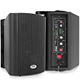 Wall Mount Home Speaker System - Active Passive Mountable Bookshelf Indoor Studio Garage Patio Stereo Sound Home Theater Speaker, Wireless Bluetooth Speaker Set W/ Aux & RCA - Pyle PDWR53BTBK (Black)