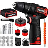 Electric Compact Drill,PULITUO Cordless Power Driver Kit 48pcs (Max Torque 222in-lbs,2000mAh Battery,21+1+1 Torque Setting,3/8' Metal Chuck)Electric Screw Driver for Drilling Wall, Bricks, Wood, Metal