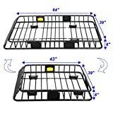 Roof Rack Cargo Basket, Universal Car Top Carrier Rack Adjustable Length 43/64 inches Anti-Rust Car Top Luggage Holder Carrier Basket 150lb with Removable Extension Kit Wind Fairing