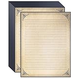 48 Sheets Vintage Lined Paper with Antique Border Design, Aged Stationery for Writing Letters, Invitations (8.5 x 11 In)