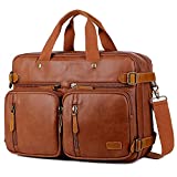 Men Leather Briefcase Backpack Hybrid 17 Inch Laptop Bag Case Business Messenger bag HB-22 (Brown)