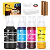 Hiipoo Sublimation Ink Set with 110 Sheet Sublimation Paper 8.5x11” 125G, 2 Pack Teflon Sheet, Heat Tape for EcoTank Inkjet Printer ET-2720 ET-2760 ET-2800 ET-2803 ET-2830 ET-4700 ET-4800 ET-15000