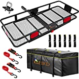 KING BIRD Upgraded 60' x 24' x 6' Hitch Mount Folding Cargo Carrier Fits to 2'' Receiver,550LBS Capacity Cargo Basket with Waterproof Cargo Bag,Hitch Stabilizer and Ratchet Straps