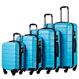 COOLIFE Luggage 4 Piece Set Suitcase Spinner Hardshell Lightweight TSA Lock (Family Set-Sky Blue)