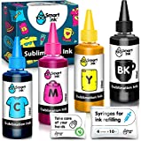 Smart Ink Sublimation Ink Refill for Epson (4 Combo pack) for Ecotank ET-2800 ET-2760 Stylus C88 C88+ Workforce 610 WF-7710 WF-7610 Artisan 710 1430 for Heat Press Transfer on Mugs Phone Case T-Shirts