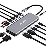 USB C Laptop Docking Station, 14 in 1 Type C Hub Multiport Adapter Dongle with 3 Monitors, Dual HDMI, VGA, PD, Ethernet, SD/TF, USB C/A Ports, Mic/Audio, Compatible for Dell/Surface/HP/Lenovo Laptops
