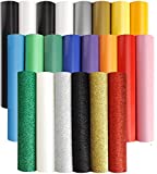 SGHUO Iron on Vinyl Heat Transfer Vinyl 22 Pack, 16 Pack Assorted Colors Sheets and 6 Pack Glitter Sheets for T-Shirts Works with Cricut, Silhouette Cameo（10in x 12in）