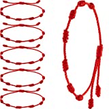 WILLBOND 6 Pieces Summer String Bracelets Red Bracelet Red Cord Bracelet Adjustable Kabbalah Red Knot String Bracelet Amulet for Protection, Evil Eye and Good Luck for Friendship