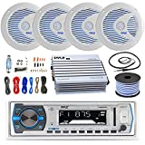 16-25' Bay Boat: Pyle Bluetooth Marine USB MP3 Stereo Receiver, 4 X Pyle 6.5'' Waterproof White Speakers w/LED, Pyle 4 Channel Boat Amplifier, Amp Install Kit, 18 Gauge 50 FT Speaker Wire, Antenna