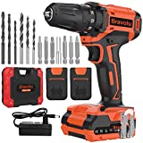 21V Cordless Drill, 350 In-lb Torque Bravolu Cordless Drill Driver Set with 2 Battery, 18+2 Torque Setting and 3/8'' Keyless Impact Drill, 1600RPM Variable Speed for Power Drill Drilling Wall Metal