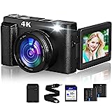 4K Digital Camera for Photography and Video Autofocus 48MP Vlogging Camera for YouTube with SD Card 3” Flip Screen Flash 16x Zoom Anti-Shake Travel Camera 2 Batteries|Battery Charger for Beginner