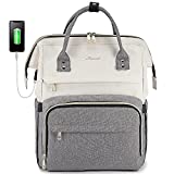 LOVEVOOK Laptop Backpack for Women Fashion Business Computer Backpacks Travel Bags Purse Teacher Doctor Nurse Work Backpack with USB Port, Fits 15.6-Inch Laptop Beige Grey