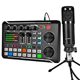 Podcast Equipment Bundle, Audio Interface with DJ Mixer and Sound Card, Professional Cardioid Pickup Podcast Microphone, Portable Mixer Audio for Live Streaming, Gaming,PC,Laptop,Smartphone