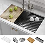 Kraus KWU110-32 Kore inch Undermount 16 Gauge Single Bowl Stainless Steel Kitchen Integrated Ledge and Accessories (Pack of 5), 32 Inch, 32'-Workstation Sink