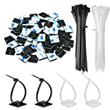 140 Pack Zip Tie Adhesive Mounts Self Adhesive 3M Cable Tie Base Holders with Multi-Purpose Tie wire clips with screw hole,Anchor stick on wire holder with White and Black