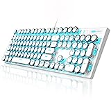 Camiysn Typewriter Style Mechanical Gaming Keyboard, White Retro Punk Gaming Keyboard with Blue Backlit, 104 Keys Blue Switch Wired Cute Keyboard, Round Keycaps for Windows/Mac/PC