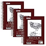 U.S. Art Supply 5.5' x 8.5' Sketch Book Pad, Pack of 3, 100 Sheets Each, 60lb (100gsm) - Spiral Bound Artist Sketching Drawing Paper Pad, Acid-Free - Graphite Colored Pencils, Charcoal - Adult Student
