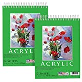 U.S. Art Supply 9' x 12' Premium Extra Heavy-Weight Acrylic Painting Paper Pad, 246 Pound (400gsm), Spiral Bound, Pad of 12-Sheets (Pack of 2 Pads)