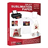 Sublimation Paper 100 Sheets 8.5 x 11 Inches 125gsm, for Any Inkjet Printer with Sublimation Ink Epson, Sawgrass, Heat Transfer Sublimation for Mugs T-shirts Light Fabric