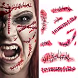 CPSYUB Cosplay Fake Scar, Cosplay Accessories Halloween Party Decoration Realistic Fake Wound Stitch Scars Scab, Waterproof Halloween Temporary Tattoo Sticker Makeup Props for Kids / Adults (5 PCS)