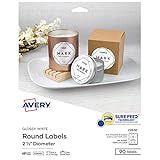 Avery Round Labels for Laser & Inkjet Printers, 2.5', 90 Glossy White Labels (22830)