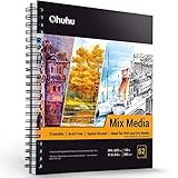 Ohuhu Mixed Media Paper Pad: 11.6'x9.6' Mix Media Sketchbooks, 120 LB/200 GSM Heavyweight Papers, 62 Sheets/124 Pages, Spiral Bound Mixed Media Art Sketchbook for Painting Christmas Gift