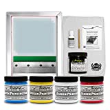 Jacquard Silk Screen Printing Kit - Made in USA - 4 Colors of Premium Screen Ink - Photo Emulsion and Diazo Sensitizer - Strong Aluminum Frame and Squeegee - Bundled with Moshify Print Test Cloth