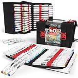 ARTEZA Alcohol Markers Set of 60 Colors, EverBlend Dual Tip Markers for Artists in 72-Slot Art Case, Fine and Broad Chisel Nib