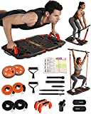 Gonex Portable Home Gym Workout Equipment with 14 Exercise Accessories Ab Roller Wheel,Elastic Resistance Bands,Push-up Stand,Post Landmine Sleeve and More for Full Body Workouts System,Orange