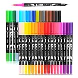 Caliart 34 Double Tip Brush Pens Art Markers, Artist Fine & Brush Pen Coloring Markers for Kids Adult Coloring Book Journaling Note Taking Lettering Calligraphy Drawing Pen Art Craft Supplies Kit